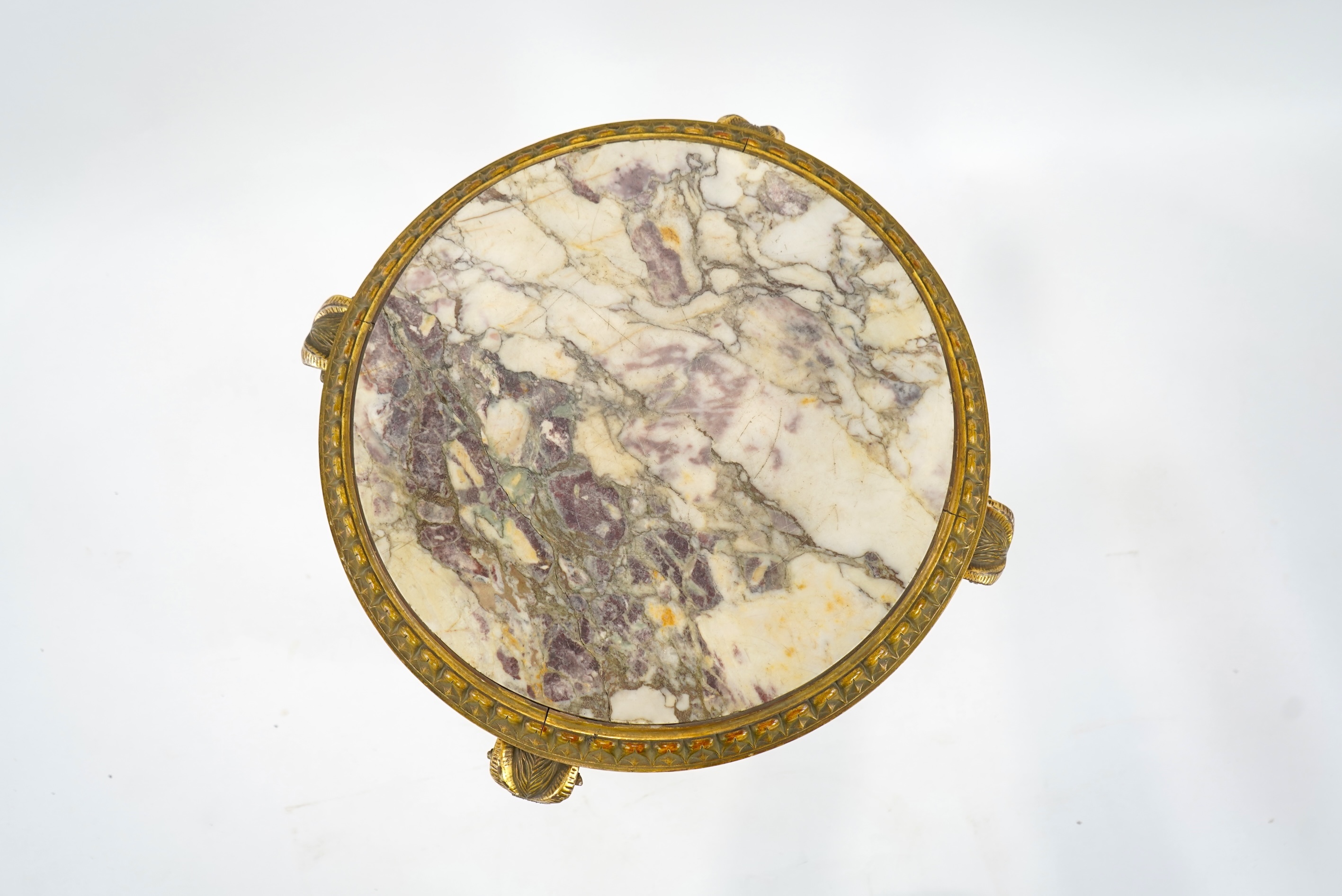 A late 19th century French circular carved giltwood and composition vase stand